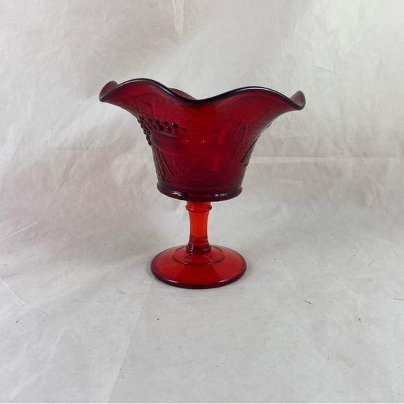 Westmoreland Other - Vintage Westmoreland Ruby Red Glass Strawberry Compote Ruffled Edge.